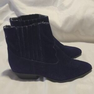 Westies Womens Purple Suede Ankle Boots Western Pointed Toe Low Heel Booties 8.5